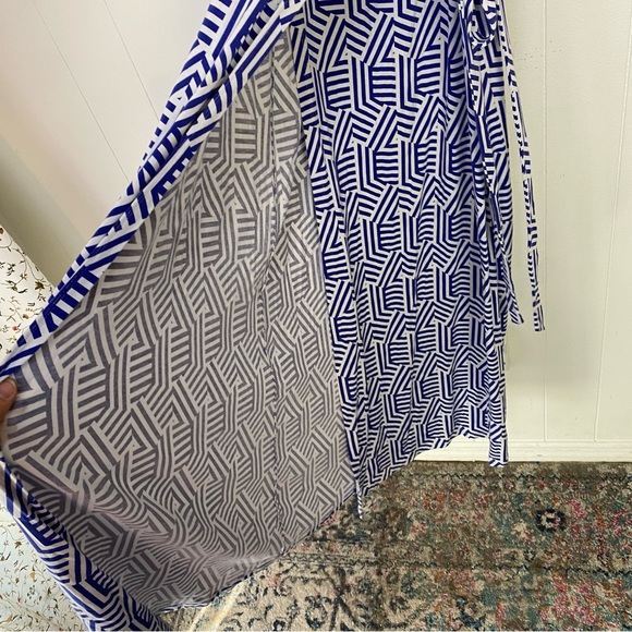 Boden Geo Wrap Maxi Dress Long Sleeve Women's Size 6 Blue White Stretch * - Picture 9 of 16